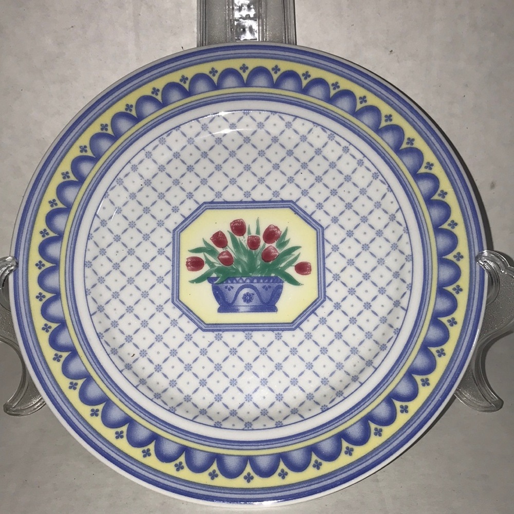 Floral Patterned Plate with Blue and Yellow Accents